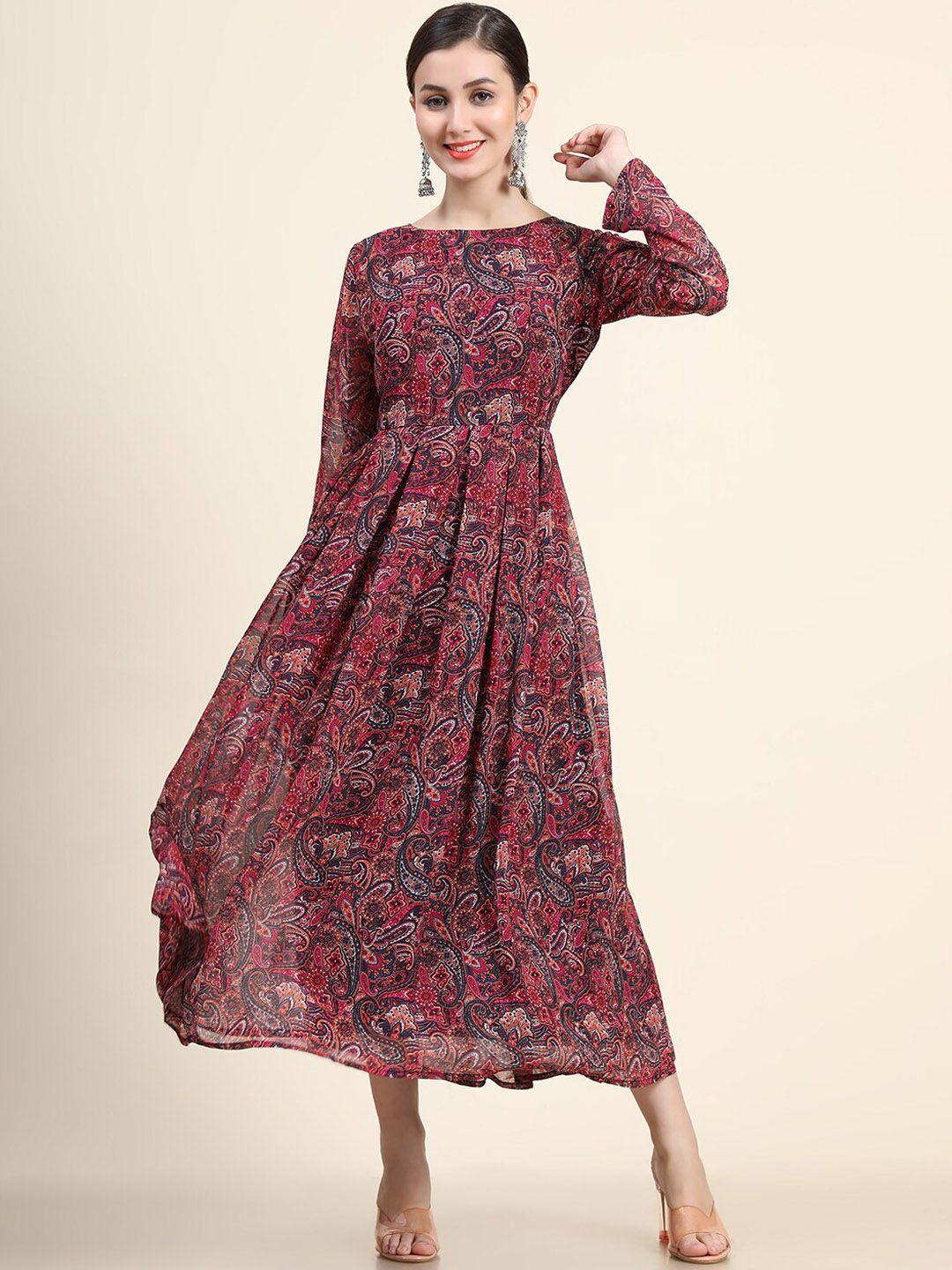 black scissor ethnic motifs printed gathered or pleated georgette a line midi ethnic dress