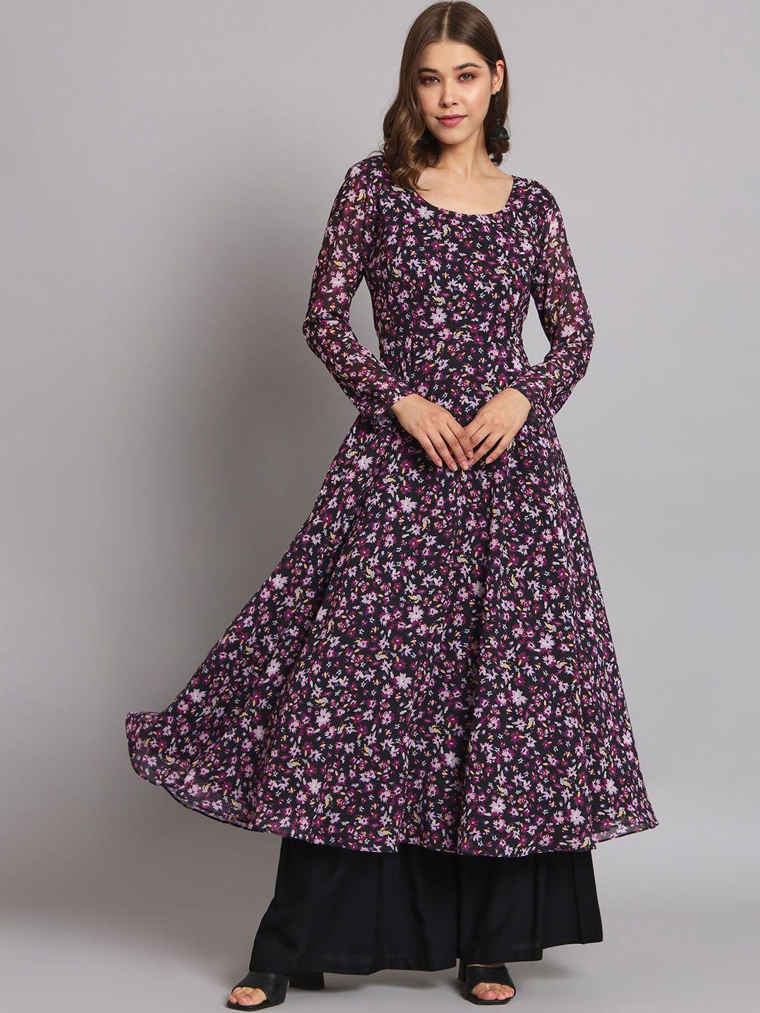 black scissor floral printed georgette anarkali kurta