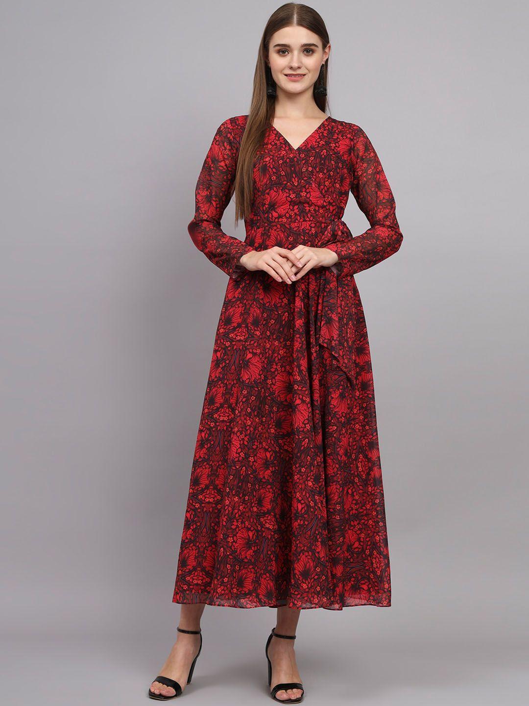 black scissor floral printed georgette maxi gown