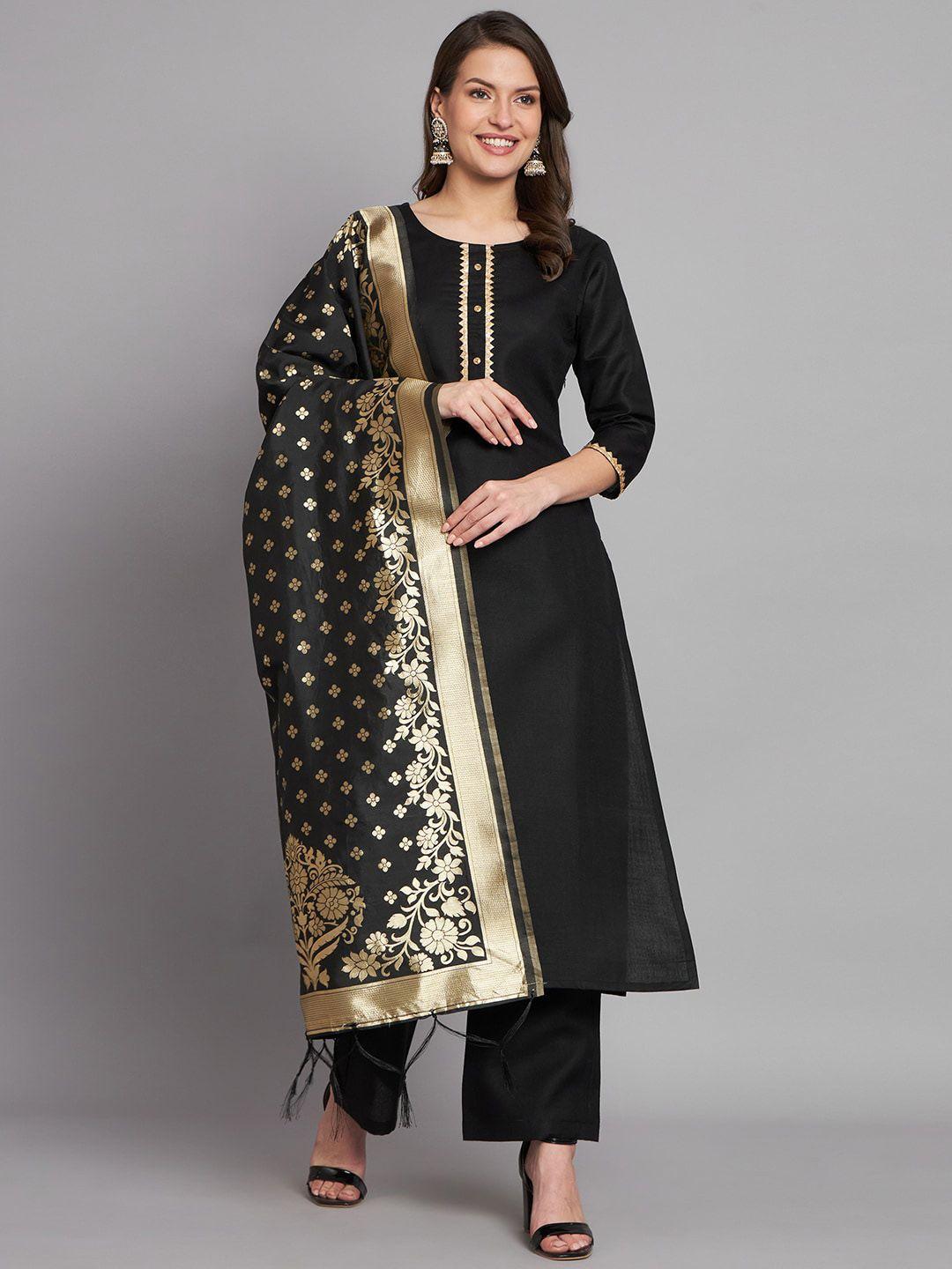 black scissor women black regular gotta patti pure cotton kurta with trousers & with dupatta