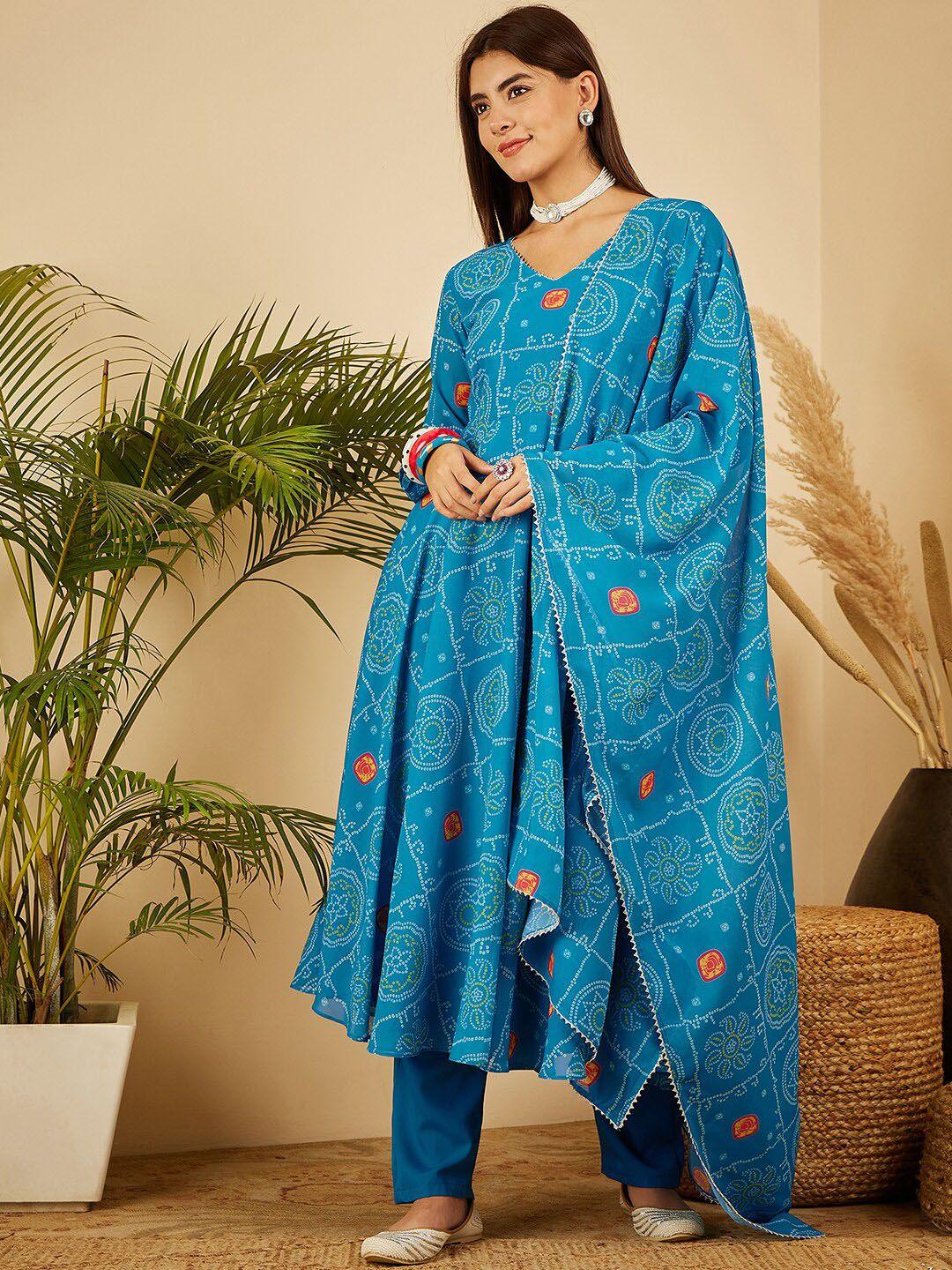 black scissor women blue floral printed regular gotta patti kurta with trousers & with dupatta