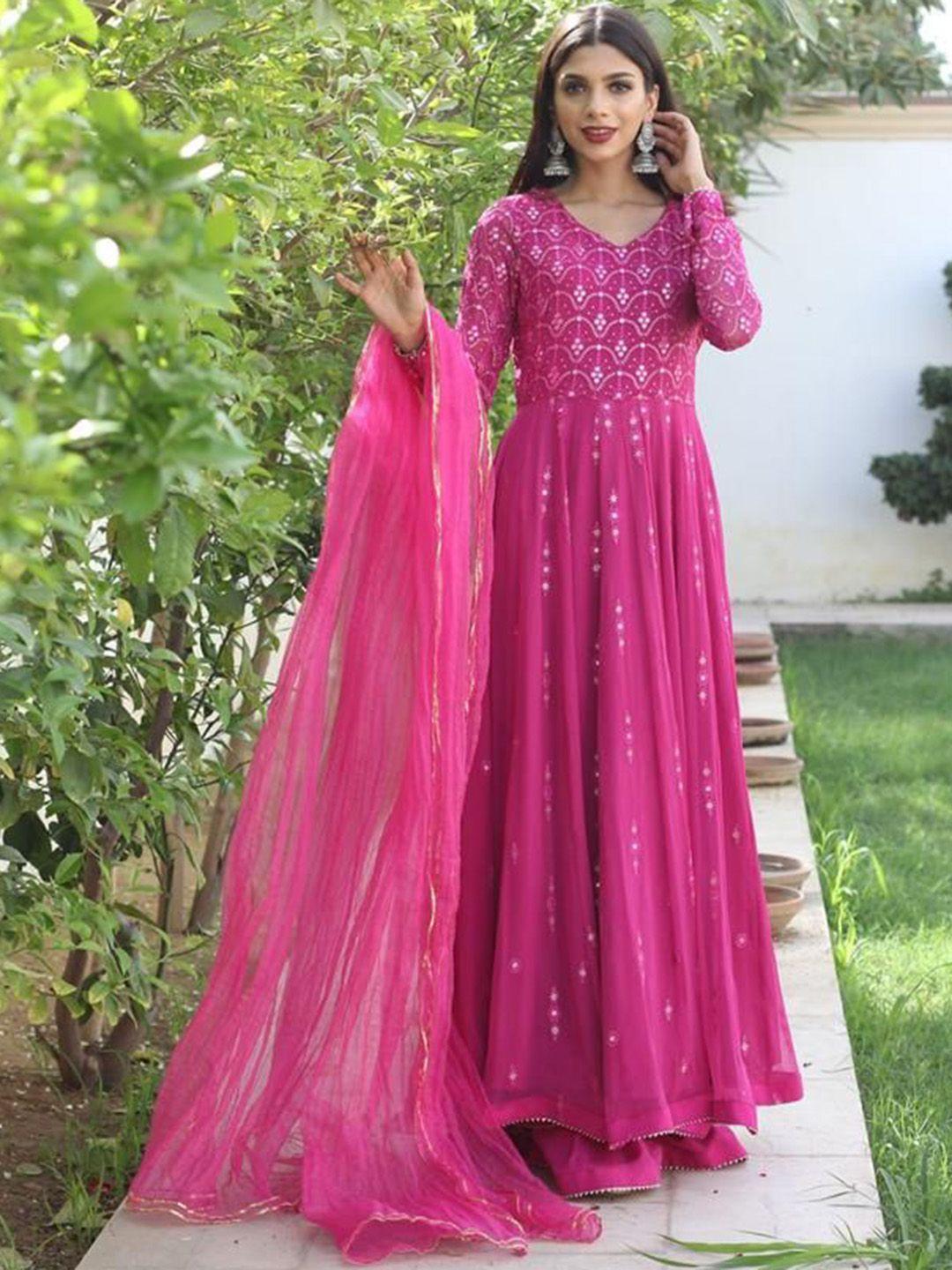 black scissor women pink embroidered kurta with dupatta