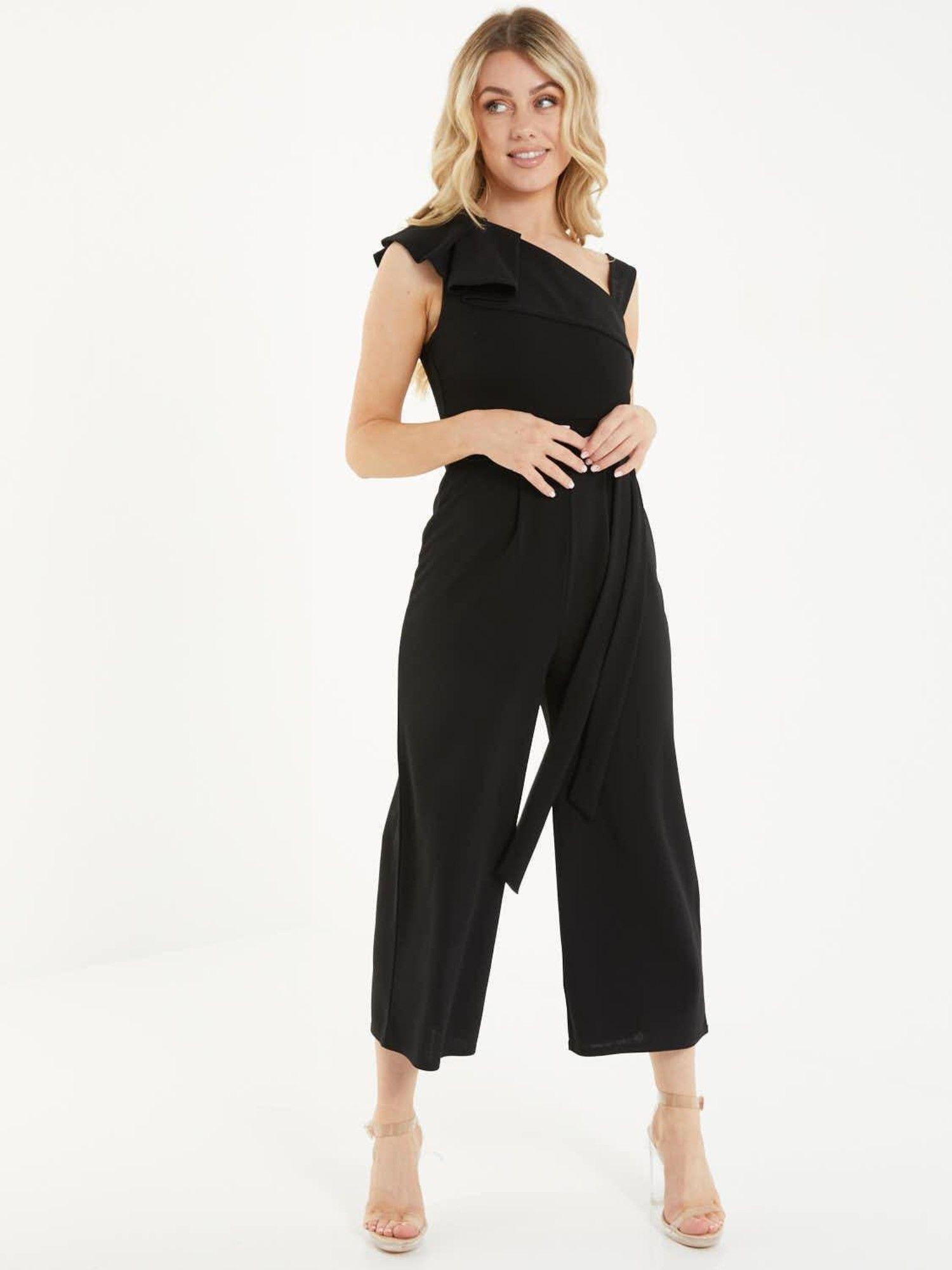 black scuba crepe frill shoulder culotte jumpsuit (set of 2)