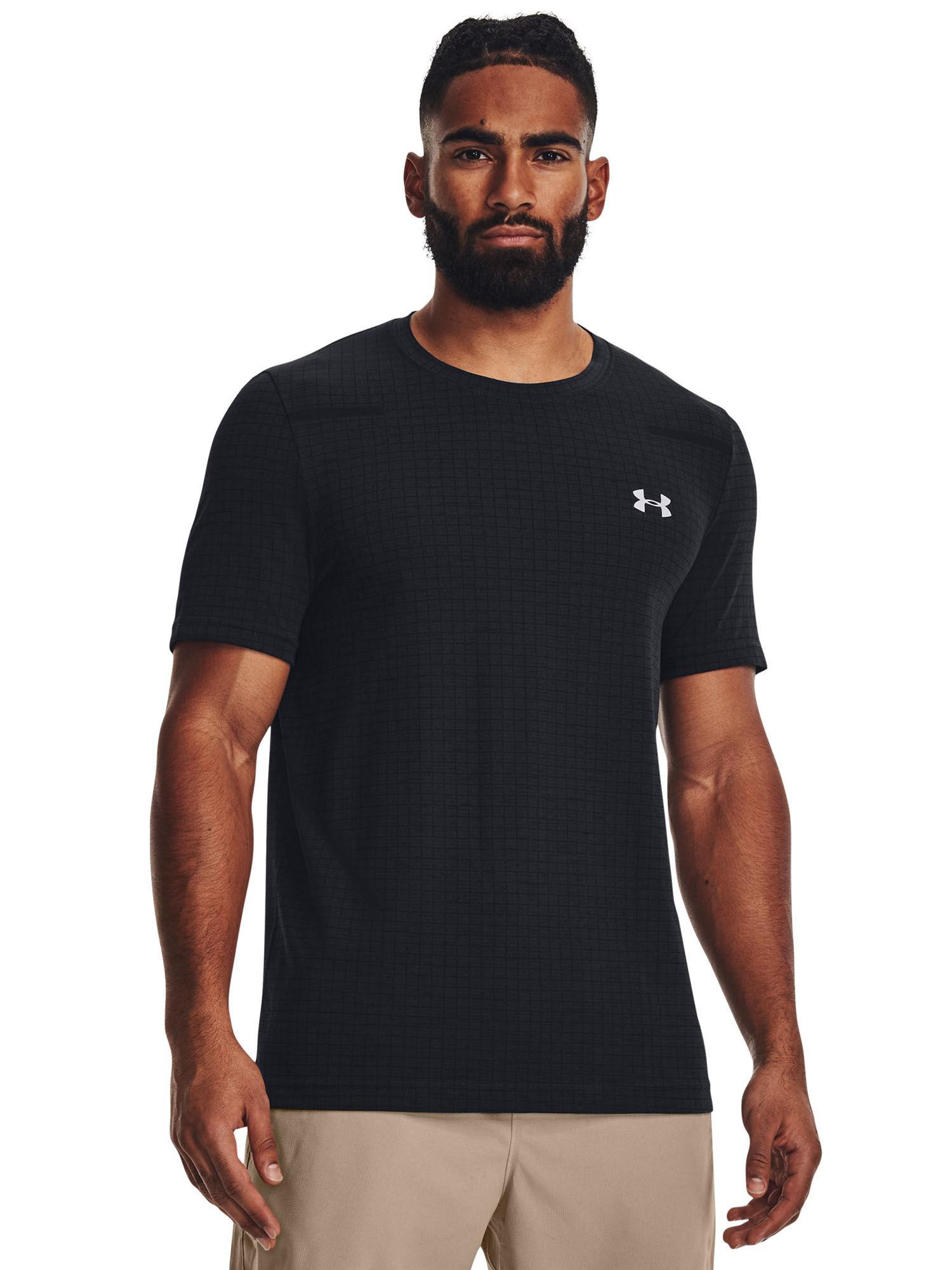 black seamless grid short sleeve t-shirt