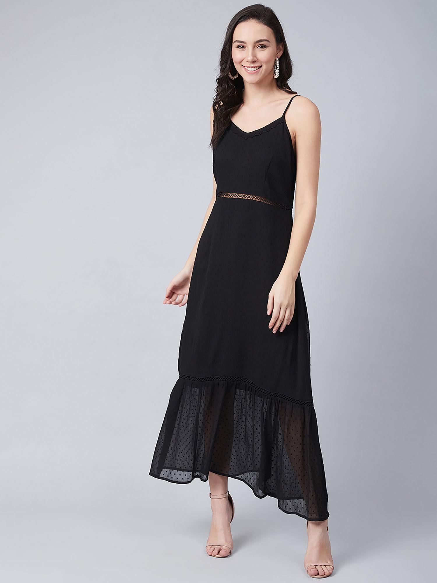 black self design a-line maxi dress