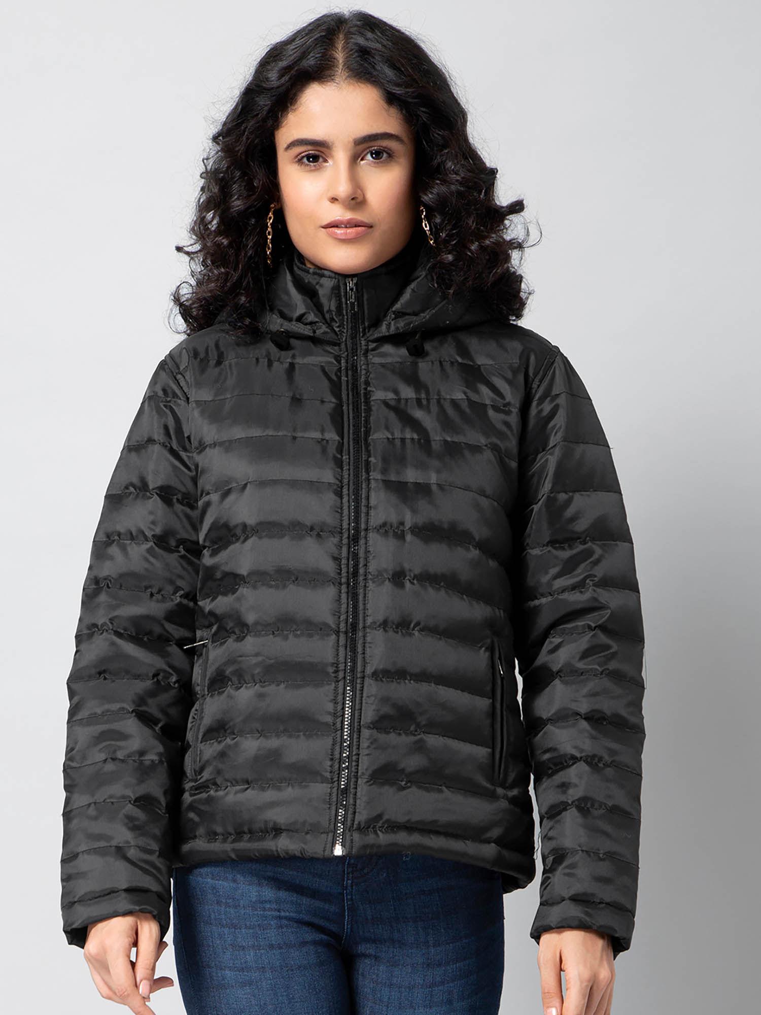 black self design casual puffer jacket