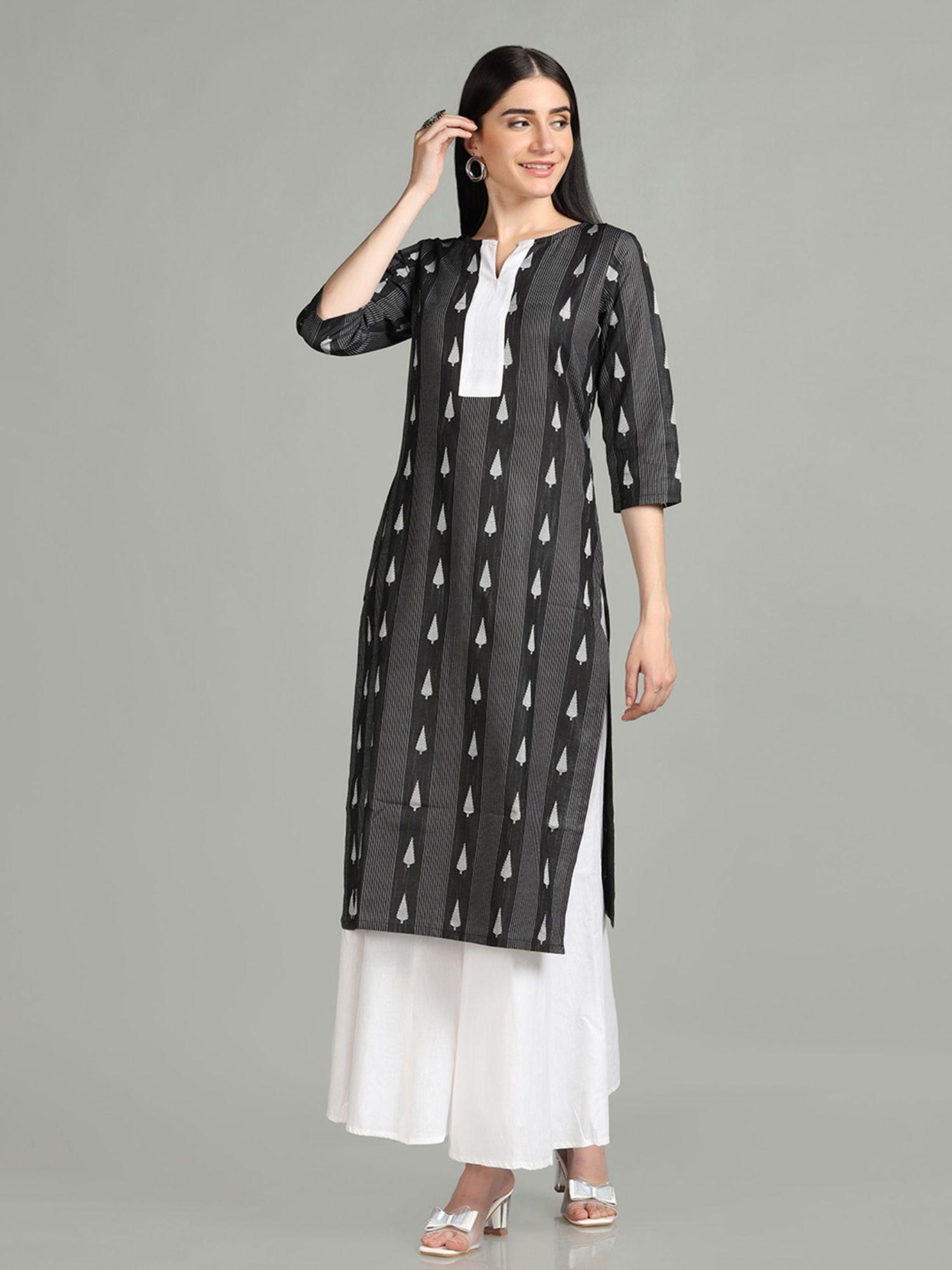 black self design cotton blend kurti