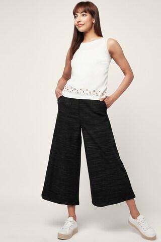 black self design full length winter wear women regular fit culottes