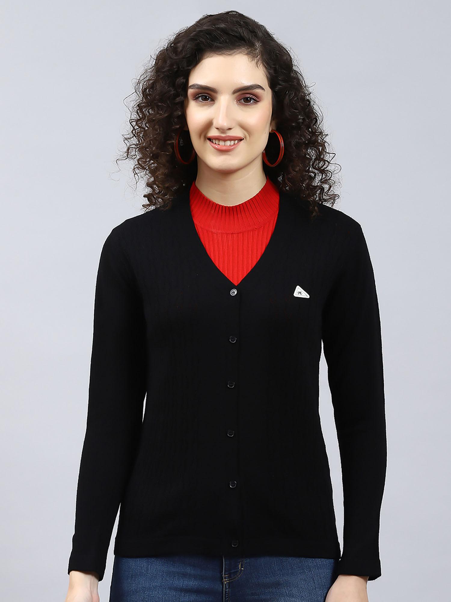 black self design v neck cardigan