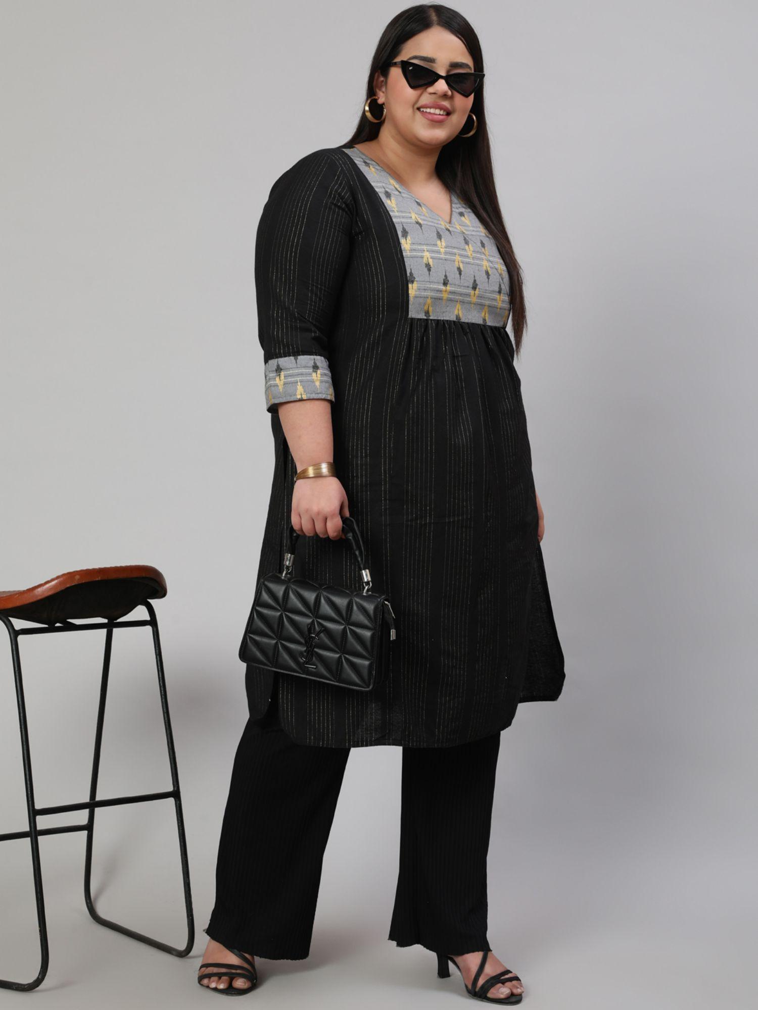 black self weave straight kurta