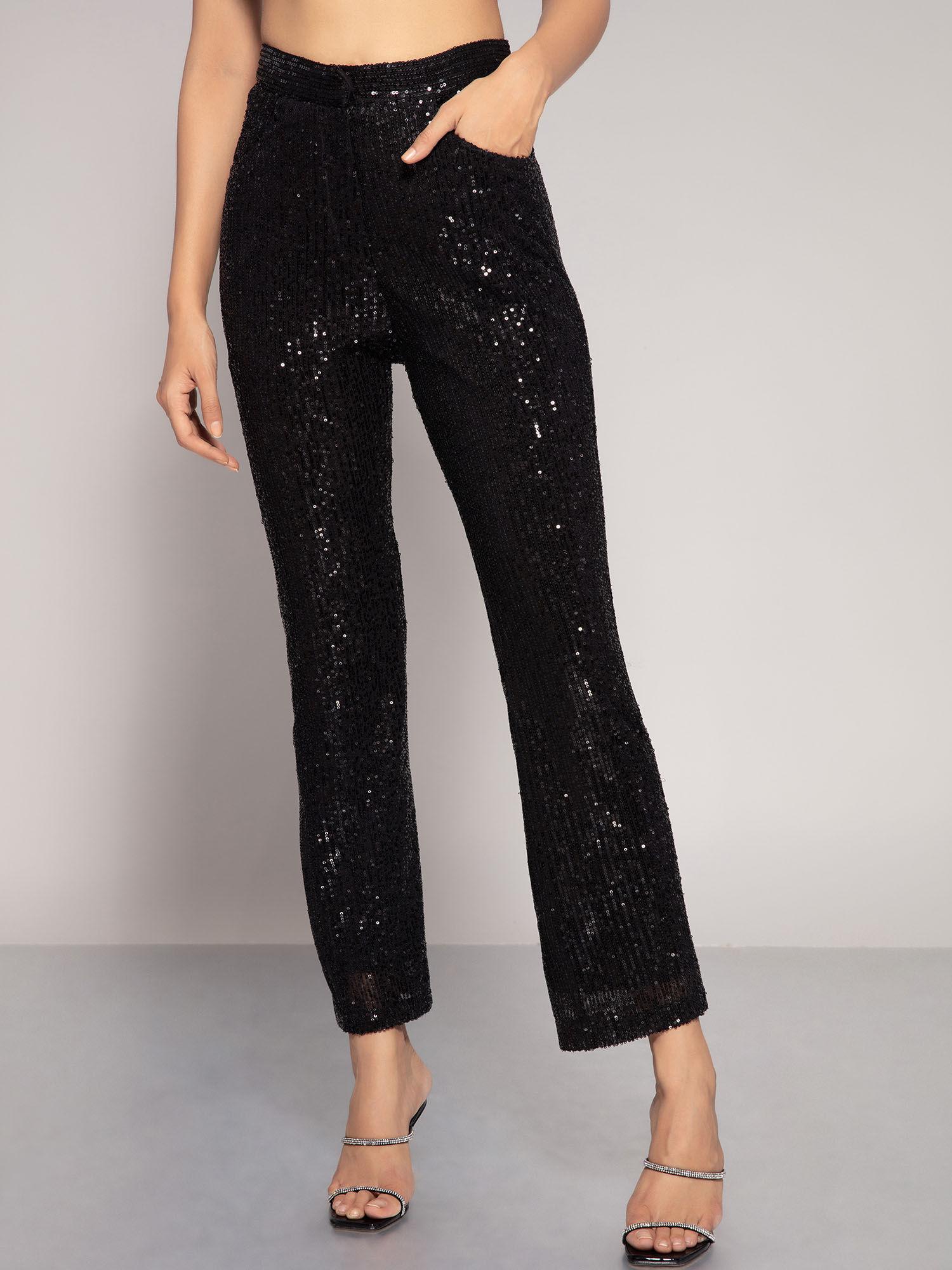 black sequin embellished pants