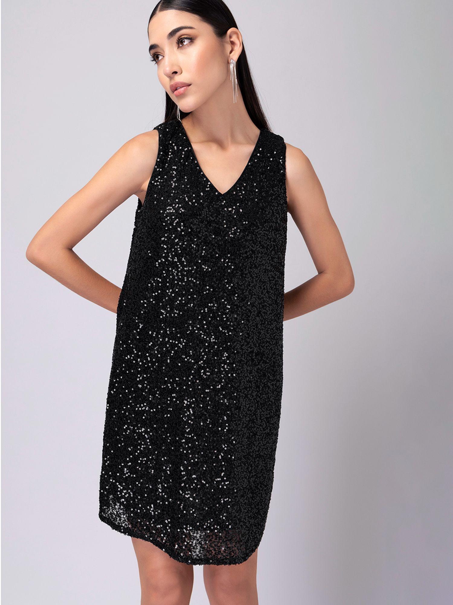 black sequin sleeveless mini dress