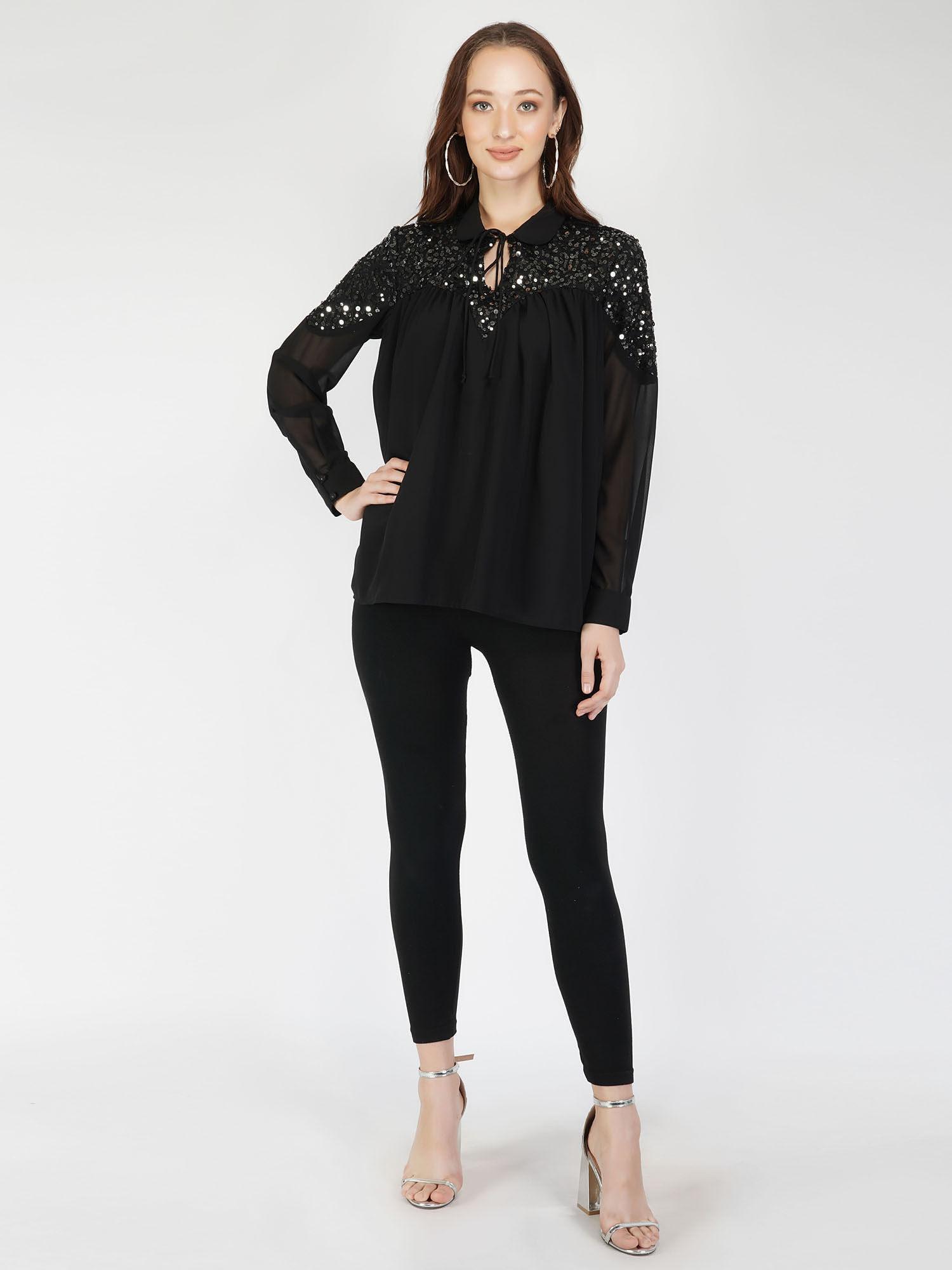 black sequin yoke top