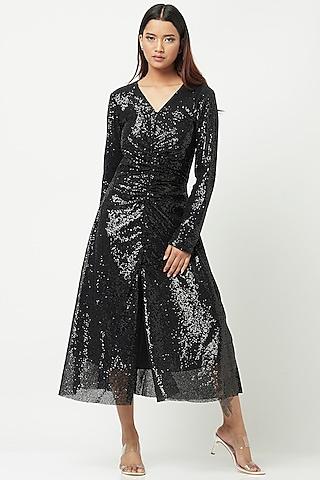 black sequined midi dress