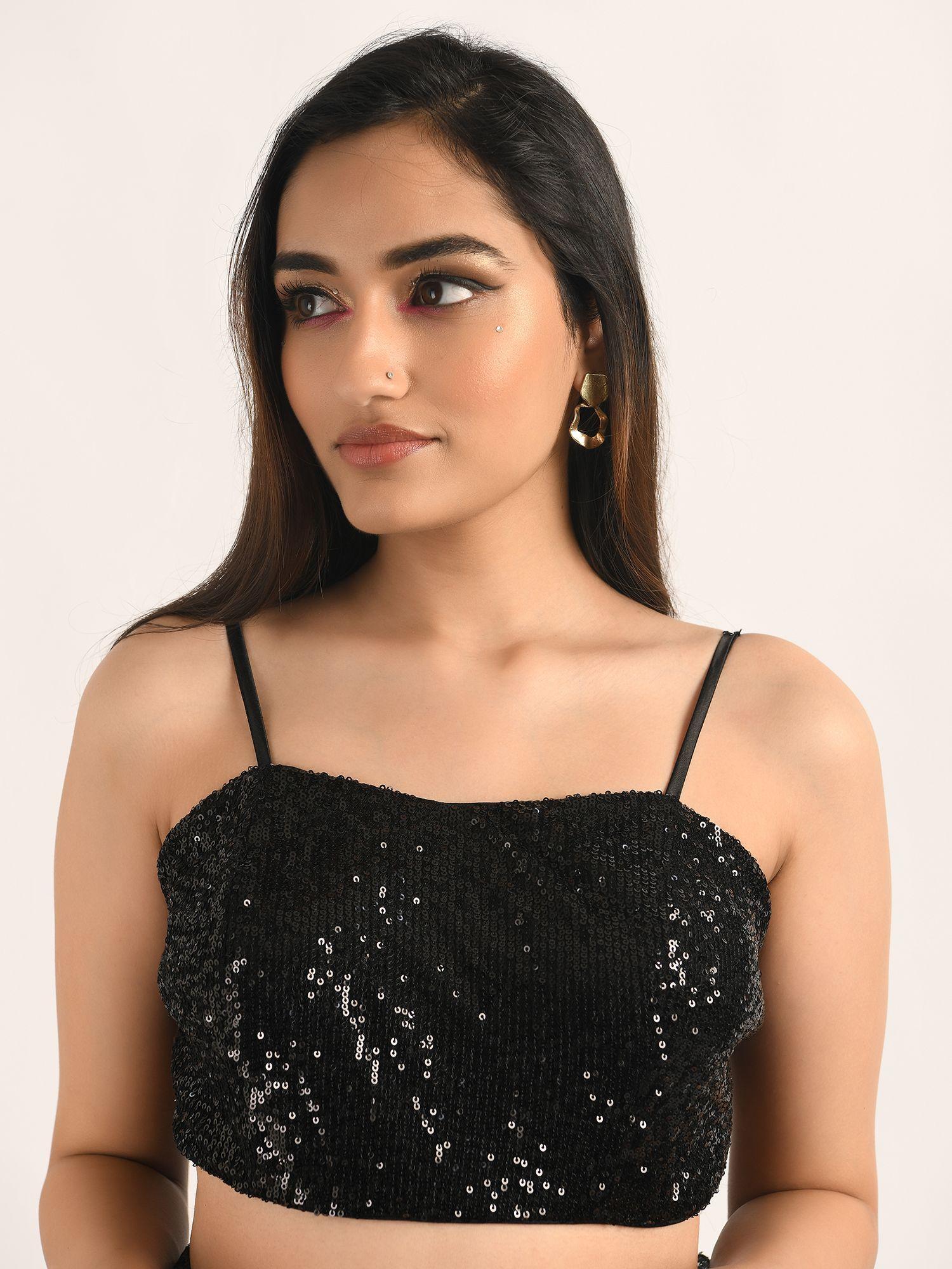 black sequined on black crop top