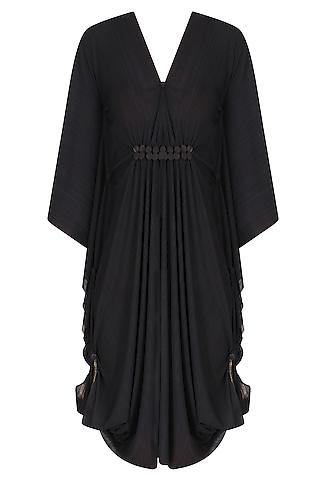 black sequinned draped dress