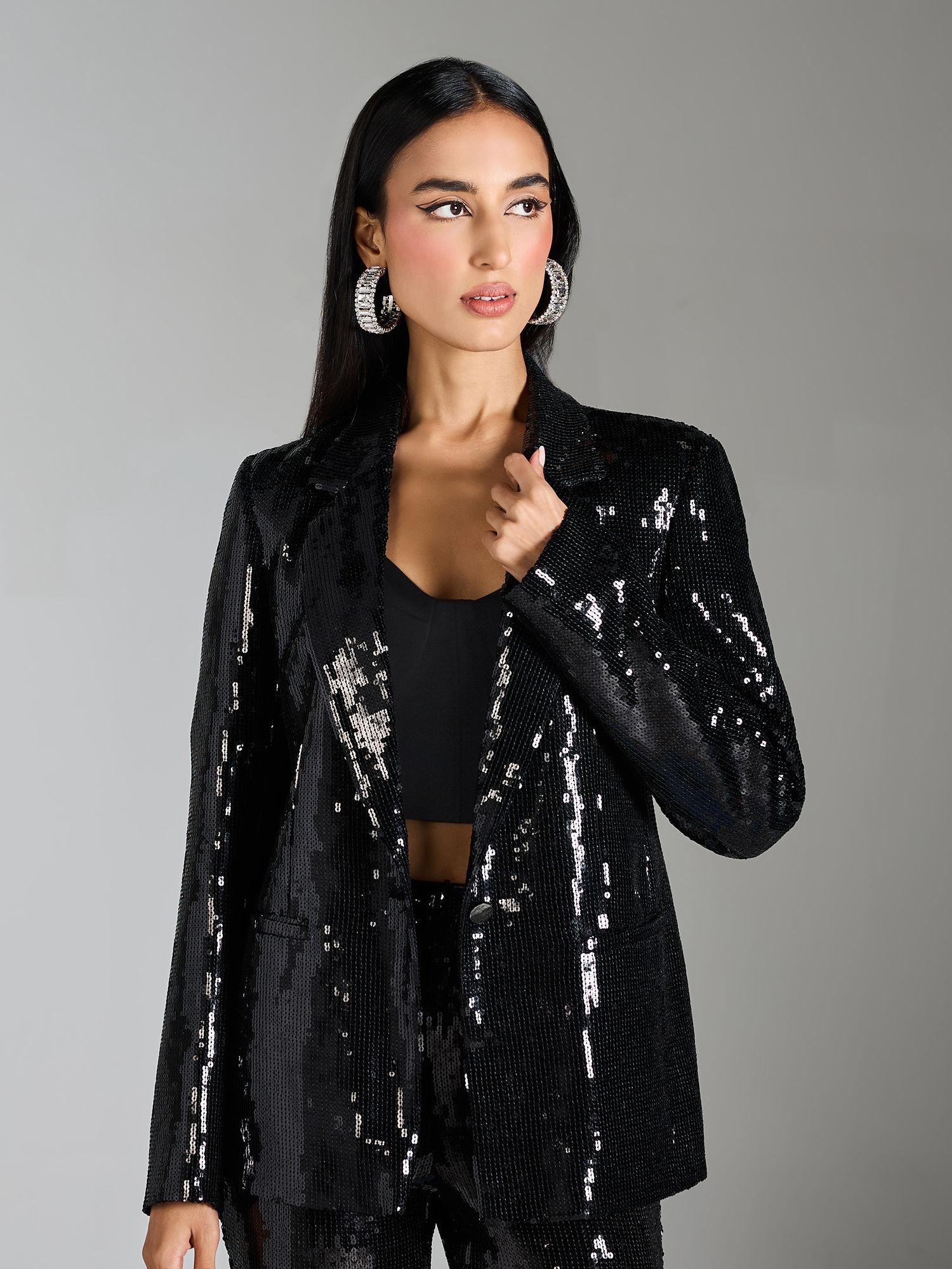 black sequinned full sleeves party blazer