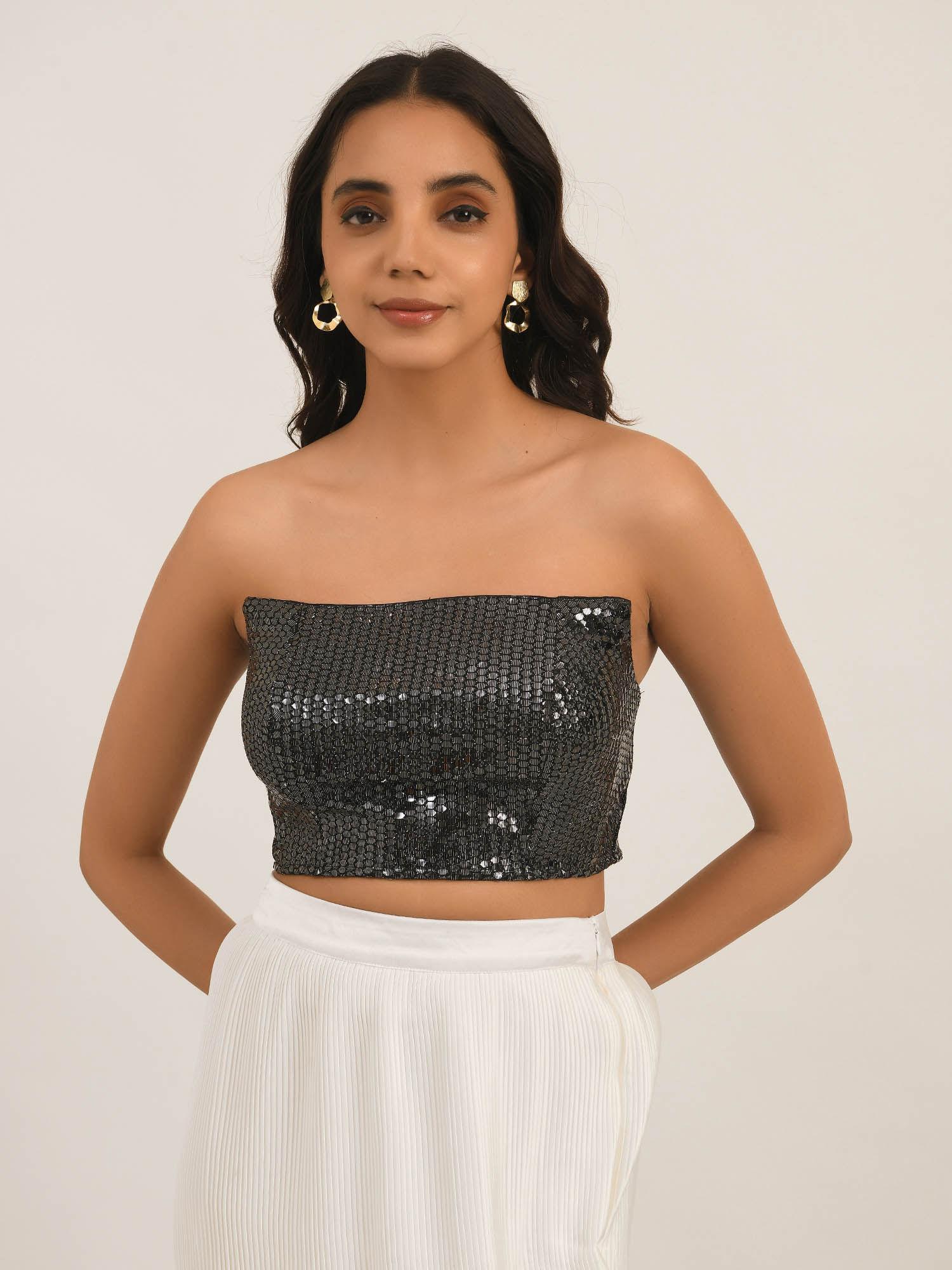 black sequins crop top with elasticated back