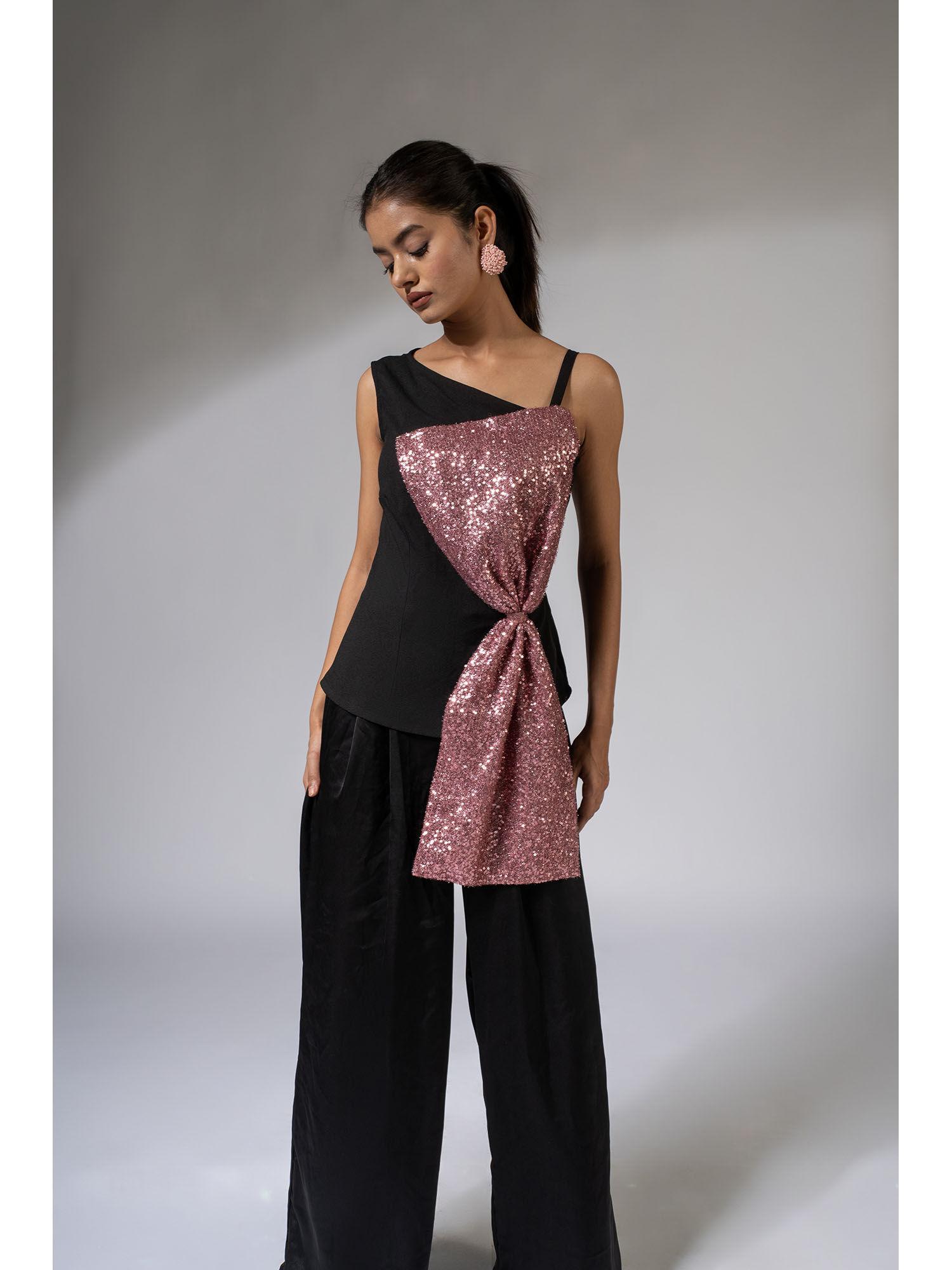 black sequins dramatic bow detailing top