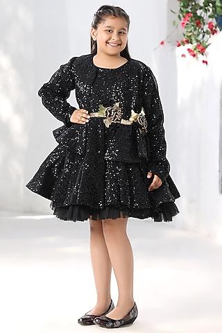 black sequins embellished jacket dress for girls