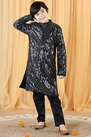 black sequins embellished kurta set for boys