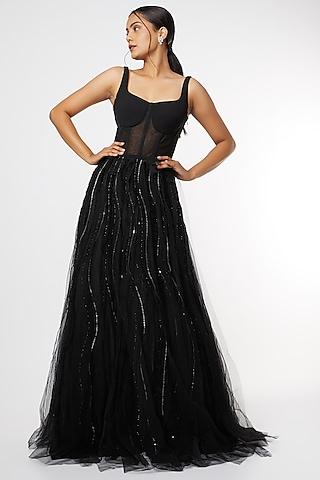 black sequins embroidered corset gown