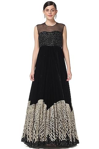 black sequins embroidered gown with top