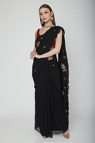 black sequins embroidered saree set