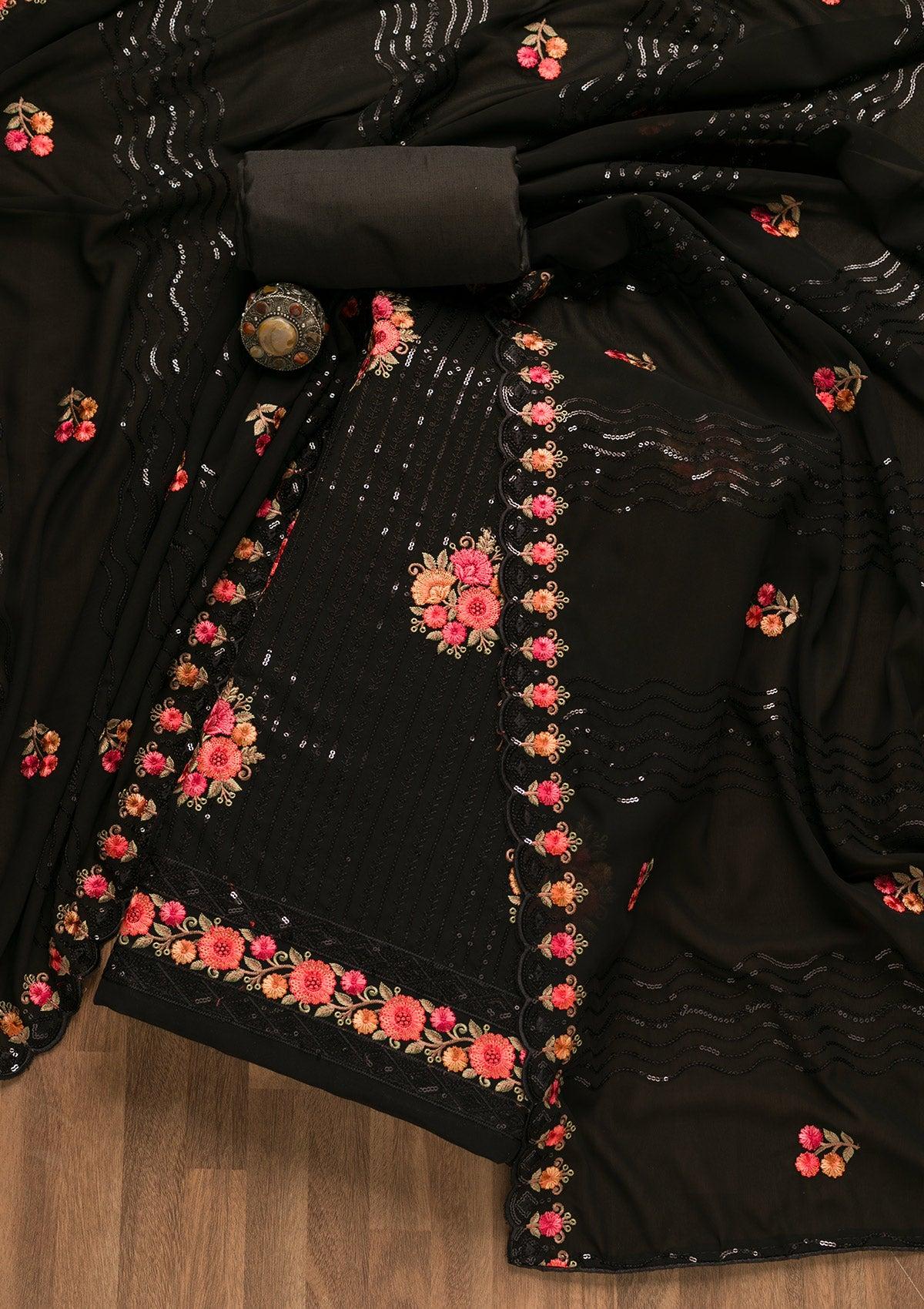 black sequins georgette unstitched salwar suit