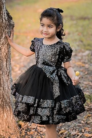 black sequins layered dress for girls