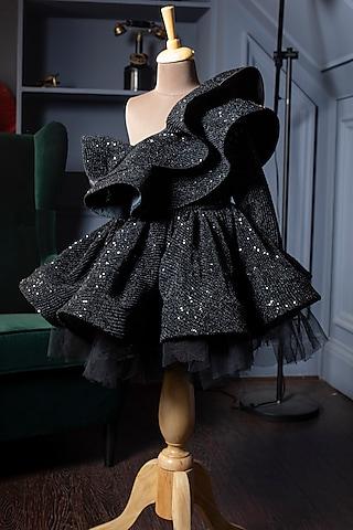 black sequins off-shoulder dress for girls