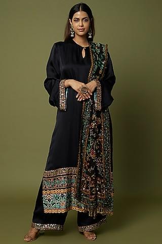 black shantoon embroidered kurta set