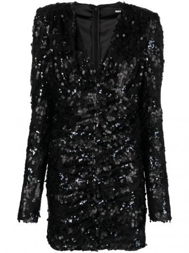 black sheer overlay sequin dress