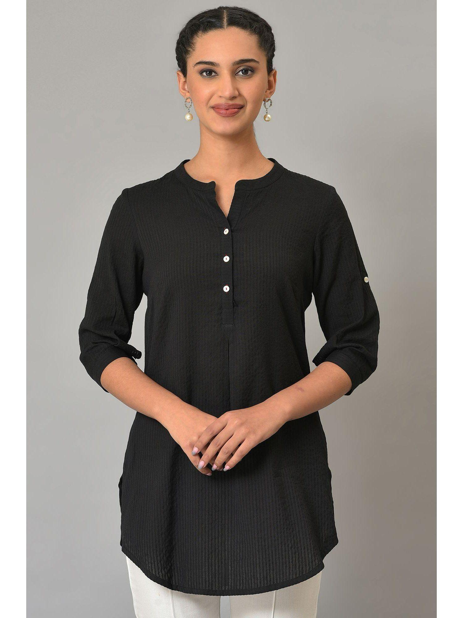 black sheer sucker mandarin collar kurti