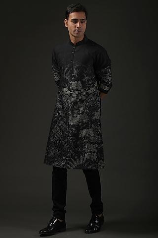 black shibori printed kurta set
