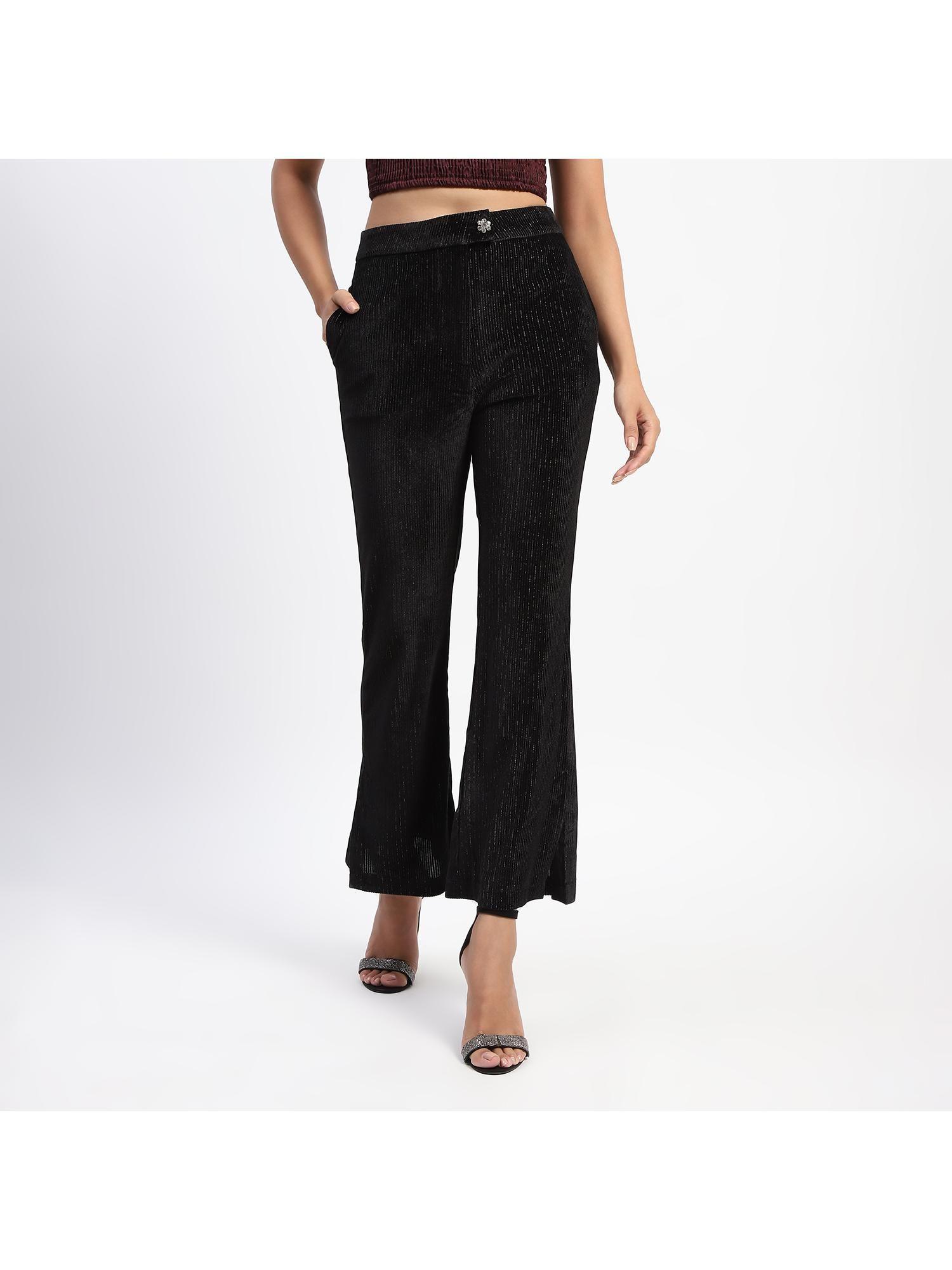 black shimmery embellished flared trousers