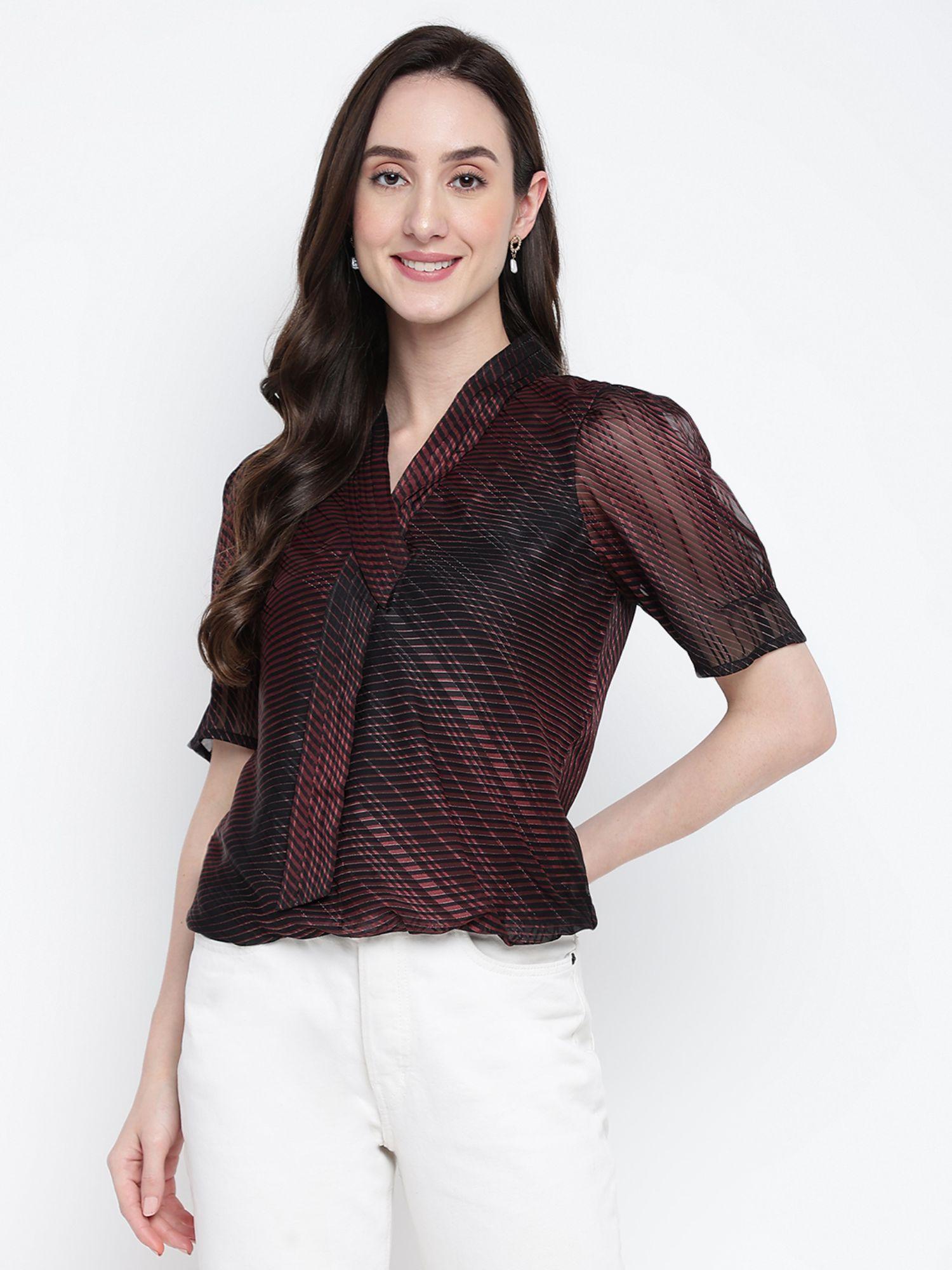 black short sleeve printed polyester top