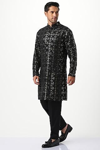 black silk & cotton chikankari kurta set