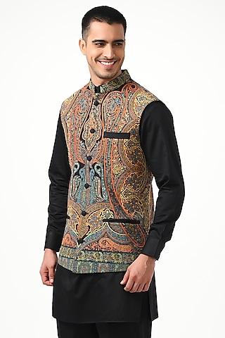 black silk & wool embroidered bundi jacket