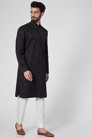 black silk achkan kurta