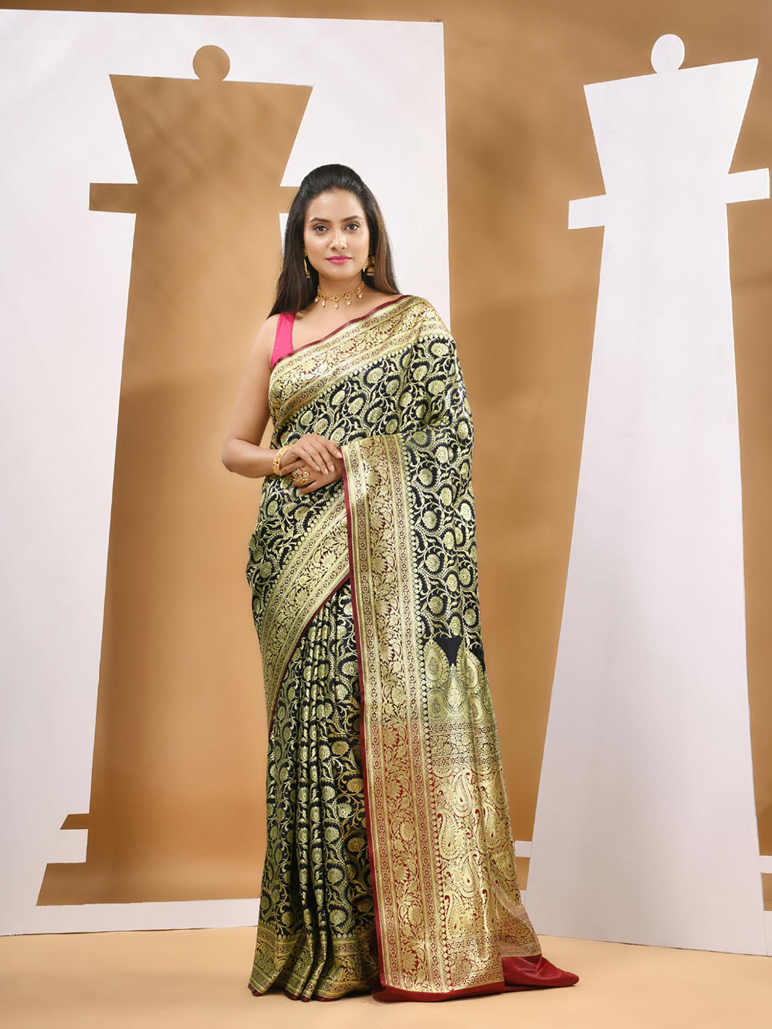 black silk banarasi zari saree with unstitched blouse