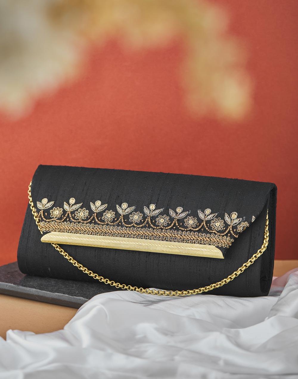 black silk blend clutch bag