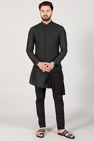 black silk blend embellished nehru jacket