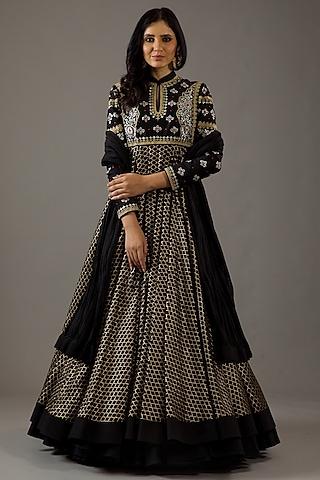 black silk chanderi embroidered anarkali set