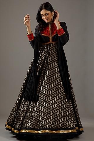 black silk chanderi embroidered anarkali set