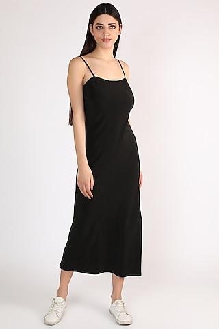 black silk crepe slip dress