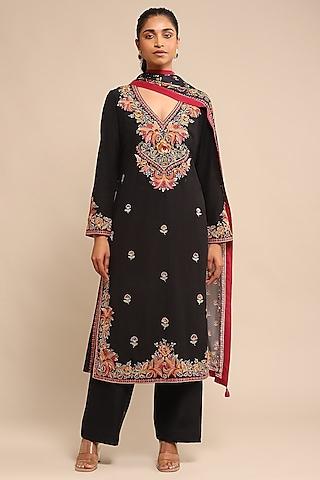 black silk dupion embroidered kurta set