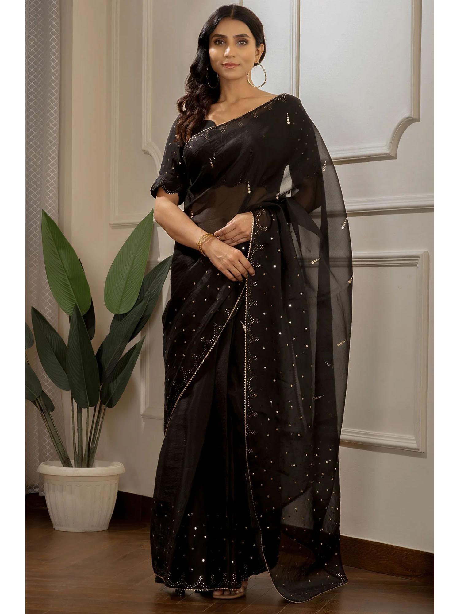 black silk elegance saree with stitched blouse