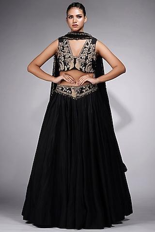 black silk embroidered lehenga set