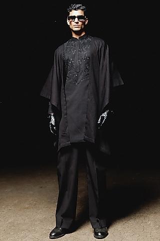 black silk hand embroidered kurta set